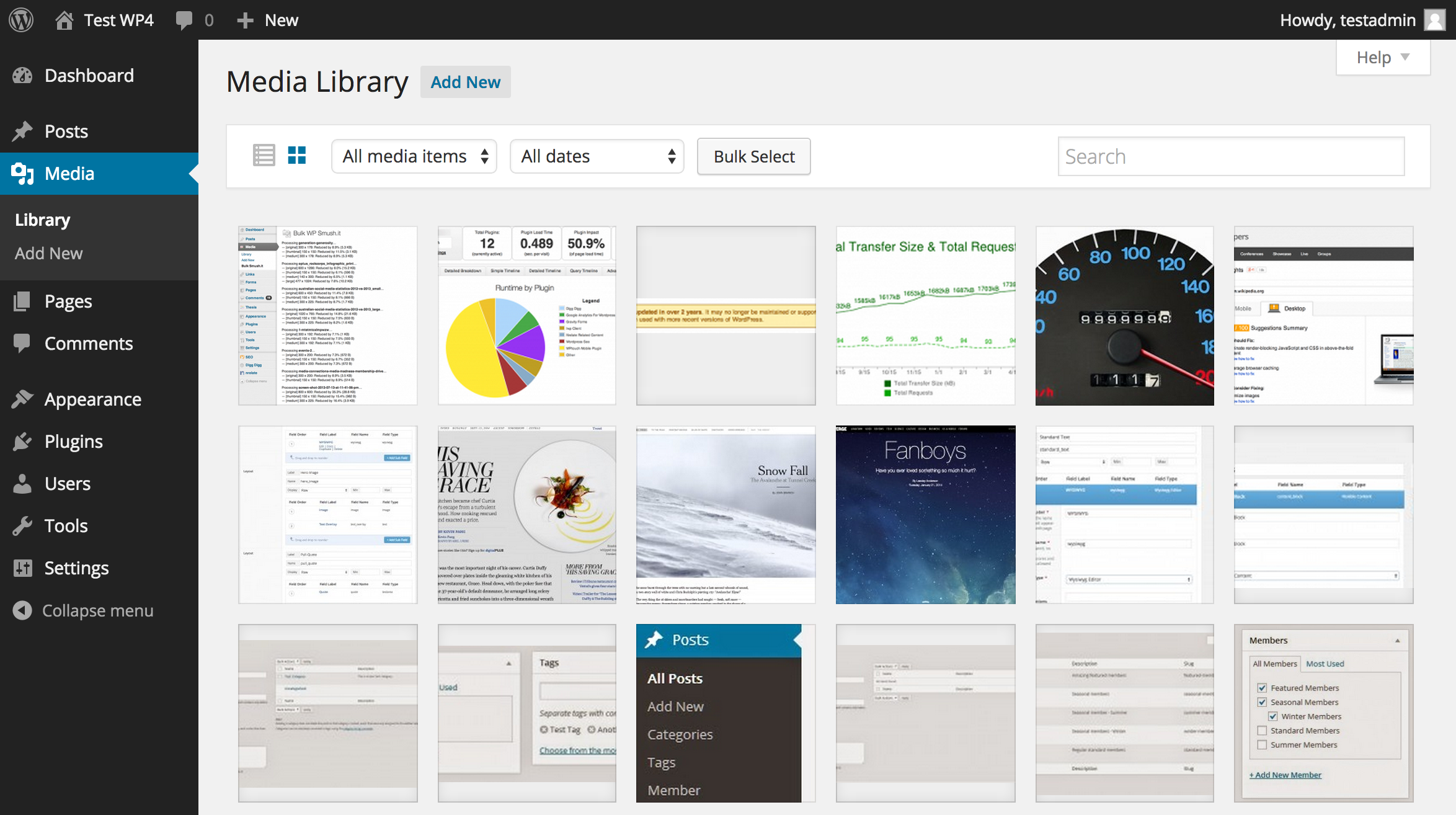 WordPress 4.0 Media Library в изглед grid