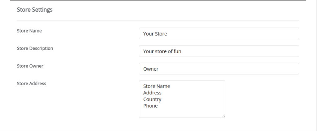 OpenCart Store settings